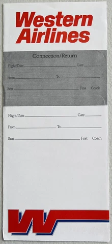 Western Airlines Ticket Jacket - Flying W Logo - with flight & connection form Cover