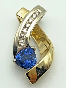 14k Two-Toned Pendant with Natural Sapphire and 0.10cts of Diamonds   2.9 grams - Picture 1 of 9
