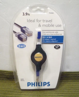 Philips RJ11 & RJ45 Internet Ethernet 3.9' Retractable Slider Cable NEW - Image 1 of 4