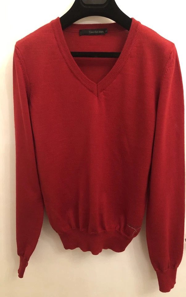 Pantalones de mezclilla Calvin Klein para mujer cuello en V rojo mezcla de lana chic logotipo diamante talla S Foto 1 de 4