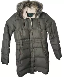 Cappotto giacca lungo Lauren Ralph Lauren donna S piumino lana foderato verde pelliccia sintetica cappuccio - Foto 1 di 7