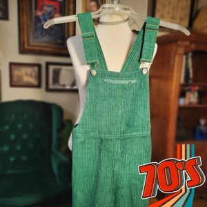 Vintage 70s MOSSANT Womens Green Corduroy Overalls Adjustable Straps - Size 6 - Picture 1 of 7