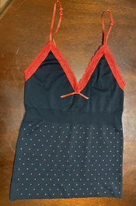 Black With Red Lace Spaghetti Strap Sleep Tank Top Cami Size Small - Picture 1 of 2