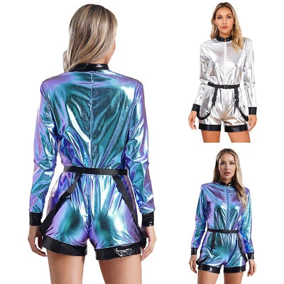 Women Jumpsuit Mock Neck Astronaut Costume Stage Performance Bodysuit One Piece - Image 1 of 3