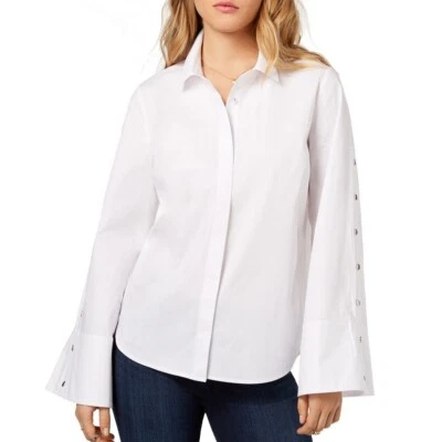 KENSIE NUEVO Para Mujer Blanco Detalle a Presión Manga Campana Abotonada Camisa Top TEDO Foto 1 de 2