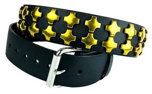 Steampunk Brass Cross Stud Black Leather Belt Punk Rock Cyber Gothic Bikers - Picture 1 of 3
