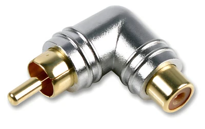 Single Phono RCA Coupler Female to Male Adaptor Elbow Adaptor 90 Degree SILVER - Image 1 of 3