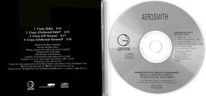AEROSMITH *VG+* "CRAZY (ALBUM + 3 ADDT'L VERS)" 1994 US COLUMBIA PROMO CD SINGLE - Imagen 1 de 1