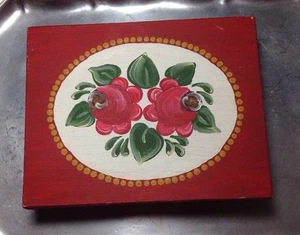 Handmade Wooden Playing Card Box Rosemaling Shabby Chic Signed Unique - Picture 1 of 7