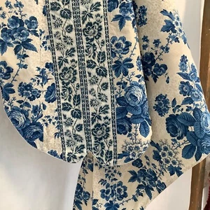 Antiguo Cenefa Francesa Impreso Bloque Algodón Azul Floral Floral Siglo XIX ¡Largo! - Imagen 1 de 11