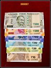 000087- Rs 10,20,50,100,200,500 India Banknote GEM UNC Low Serial 