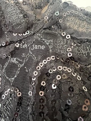 *SISTER JANE* S/Sleeve Black Stretch Mesh Designer Mini Dress Sequins Size S - image 1 of 3