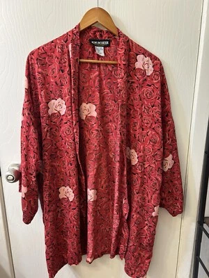 Vintage 100% Seda Joe Boxer Namorada! Roupão curto tamanho único rosas vermelhas - Imagem 1 de 4