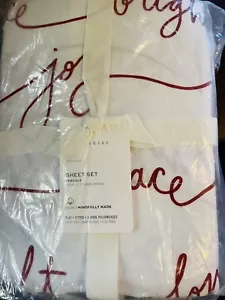 Pottery Barn Sentiment Sheet Set King Christmas Holiday New Love Peace Joy White - Picture 1 of 6
