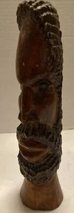 Vintage African Art Hand Carved Wood Wooden Bearded Man's Head Sculpture Statue - Picture 1 of 5