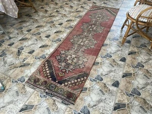 Vintage Turkish Rug | Tribal Farmhouse Handmade Wool Antique Carpet 2.2ftx8.1 ft - Picture 1 of 10