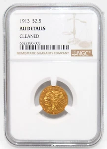 1913 $2.5 Indian Head Gold Quarter Eagle - NGC AU DETAILS (CLEANED) - Picture 1 of 4
