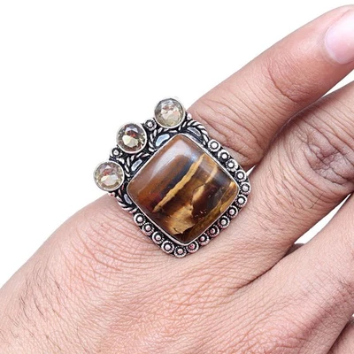 Joyería de plata hecha a mano con piedras preciosas ojo de tigre "7A" Foto 1 de 4