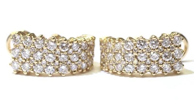 14k Yellow Gold Natural Hoop cluster 2.54ct SI1 diamond earrings 8.9g omega back - Image 1 of 4