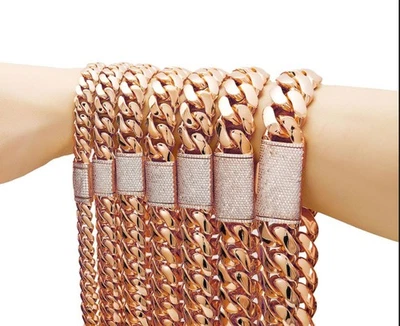 Pulsera Collar Cadena Cubana Miami Hip Hop Oro Rosa Acero Inoxidable 8-22MM Foto 1 de 4