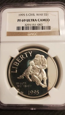 1995 S PF69 Ultra Cameo Civil War Memorial Silver Dollar - Image 1 of 2