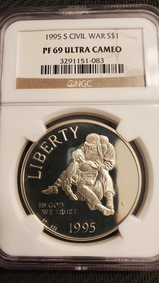 1995 S PF69 Ultra Cameo Civil War Memorial Silver Dollar - Image 1 of 2