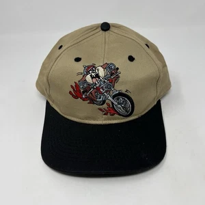 Vintage 90er Looney Tunes Tazmanischer Teufel auf Motorrad Druckknopflasche Mütze bestickt - Bild 1 von 6