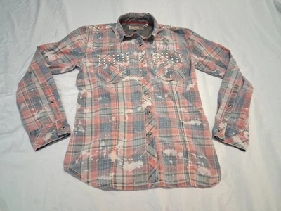 Camisa Affliction Negra Premium Para Mujer Abotonada LS Talla S Cuadros Aspecto Desgastado Foto 1 de 4