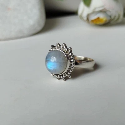 Anel de prata esterlina 925 com pedra preciosa arco-íris feito à mão - Imagem 1 de 2