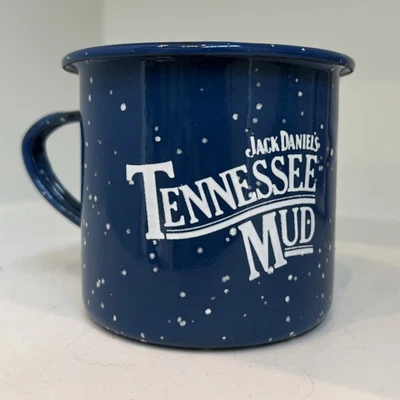 Taza Jack Daniels Tennessee barro metal esmalte azul, motas blancas whisky Amaretto Foto 1 de 4