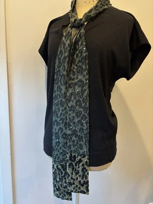 Top vintage de lana/seda negro/verde LOUIS VUITTON con corbata bufanda con lentejuelas de leopardo S Foto 1 de 4