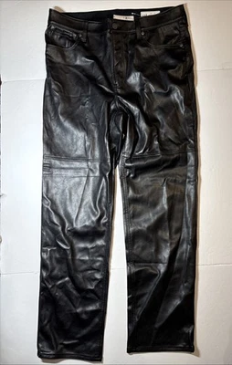 Pantalón recto descarado de cuero negro vegano tiro alto Gap talla 32 14L nuevo con etiquetas $89,95 Foto 1 de 4