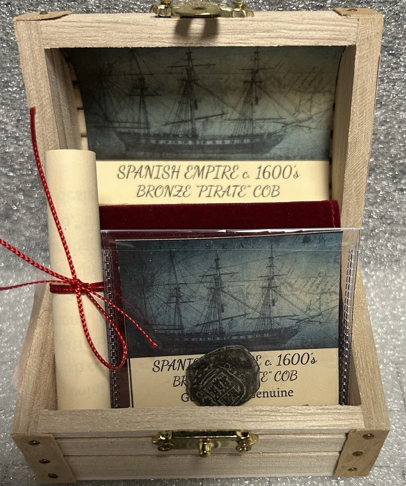 1600-е Испанская Бронзовая Пиратская Кобовая Монета с Сертификатом подлинности в Коробке с Сокровищами SPAN1 - Изображение 1 из 1