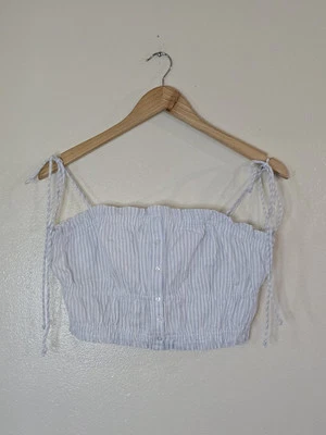 AERIE Botón Frontal Corbata Talla M Rayas Calado Hombro Corbata Pradera Coqueta Foto 1 de 4