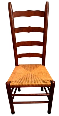 Antique 1920's Wood Ladderback Chair with Rush Seat - Image 1 of 4