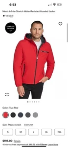 Calvin Klein Men's Infinite Stretch Hooded Jacket Size Large Red Soft Shell Coat - Picture 1 of 19