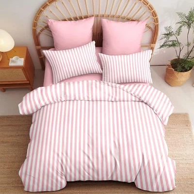 Striped Duvet Cover Size Pink Stripe Geometry Bedding Queen Pink White Stripe - Image 1 of 4