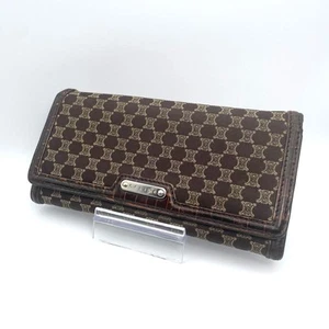 Celine Long Wallet Canvas & Leather Macadam Pattern Dark Brown Style Authentic - Picture 1 of 17