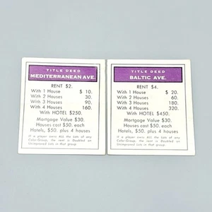 Parker Brothers 1961 Vintage Monopoly #9 Board Game Replacement 2 Purple Deeds - Picture 1 of 5