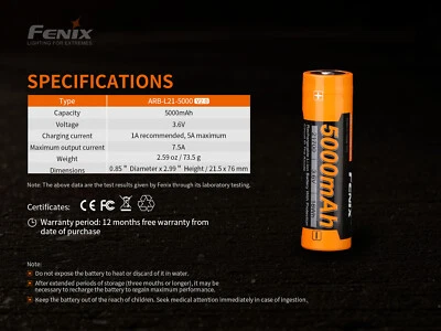 1PCS Brand New Fenix ARB-L21-5000 V2.0 5000mAh for Ultra Fire Camping Flashlight - Bild 1 von 4