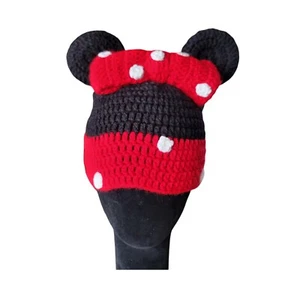 Minnie Mouse Crocheted Hat with Bow Polka Dot, Ears 16" Childs Beanie Cap EUC - Picture 1 of 5