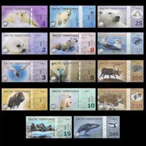 14pc/set UNC Arctic Dollar Banknote Polar Bear Animal Banknotes Collection Notes - Picture 1 of 19