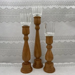 Vtg Texas Handmade 3 Pc Wood Candle Holders W/ Votives - Picture 1 of 19