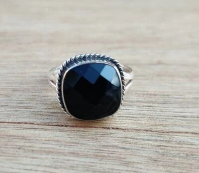 Astounding Onice Nera Gemma 925 Argento Sterling Mano Anello Tutti Misura B-20 - Immagine 1 di 4