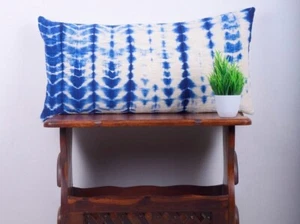 Decorative Pillow Cases Indian Tie Dyed Indigo Blue Cushion Cover 16*24 in - Picture 1 of 4