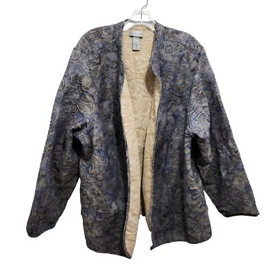 Куртка Catherines пейсли вышитая с открытой передней частью парчовый синий большой размер 3X - Изображение 1 из 4