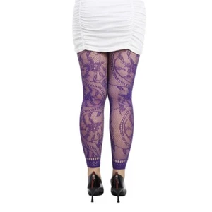 Women Floral Patterned Fishnet Tights Stockings Rhinestones Footless Pantyhose - Picture 1 of 13