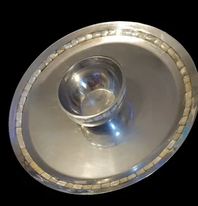 NEW * TOWLE Silversmiths Relish Serving Set Round Tray Bowl Mother Pearl Large - Picture 1 of 6