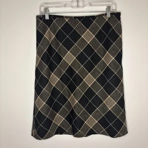 Gonna di lana ANN TAYLOR LOFT donna 8 nera marrone foderata Argyle - Foto 1 di 4