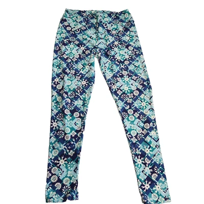 Leggings LuLaRoe Altos Curvy Teal Azul Marino Copos de Nieve 28/28 Comodidad Foto 1 de 4